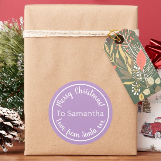 Persoonlijke Kerstmis van Kerstman Lilac Ronde Sticker (Feestdagen)