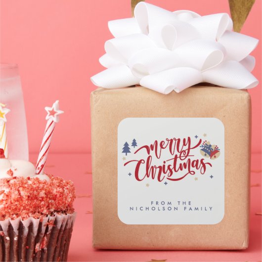 Persoonlijke kerstmis vierkante sticker (Feest)