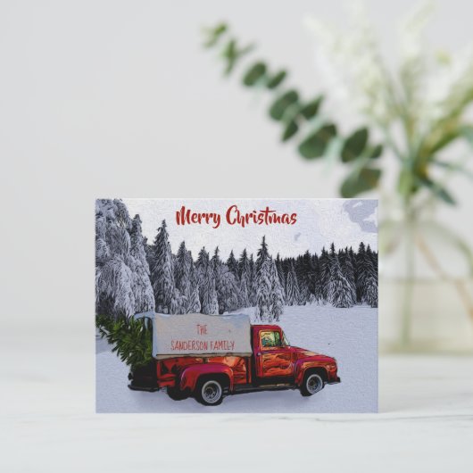 Persoonlijke Kerstmis Vintage Rode Truck Feestdagenkaart (Staand voorkant)