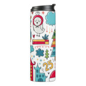 Persoonlijke Kerstmis Volkskunst Doodles Decoratie Thermosbeker (Gedraaid links)