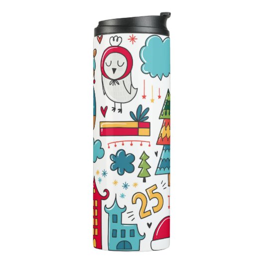 Persoonlijke Kerstmis Volkskunst Doodles Decoratie Thermosbeker (Gedraaid links)