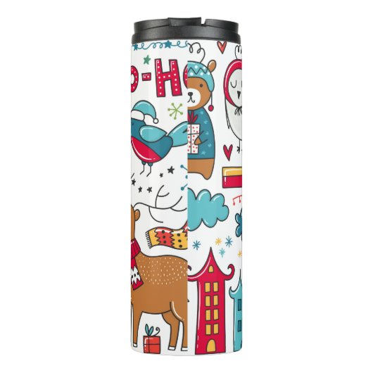 Persoonlijke Kerstmis Volkskunst Doodles Decoratie Thermosbeker (Achterkant)