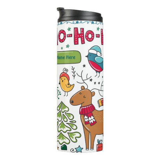 Persoonlijke Kerstmis Volkskunst Doodles Decoratie Thermosbeker (Geroteerd rechts)