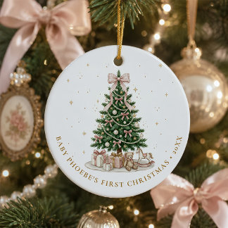 Persoonlijke Kerstmis voor Baby Meisje met Roze St Keramisch Ornament