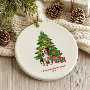 Persoonlijke Kerstmis voor Beagle Hond Keramisch Ornament