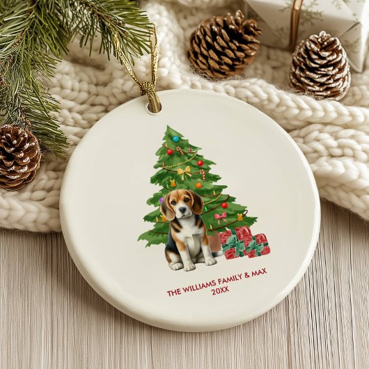 Persoonlijke Kerstmis voor Beagle Hond Keramisch Ornament