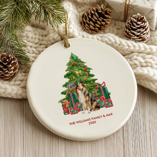Persoonlijke Kerstmis voor Collie Hond Keramisch Ornament