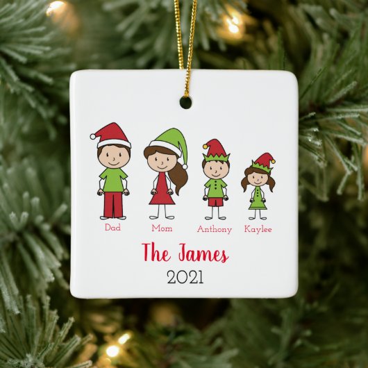 Persoonlijke kerstmis voor de Cute Family Keramisch Ornament (Boom)