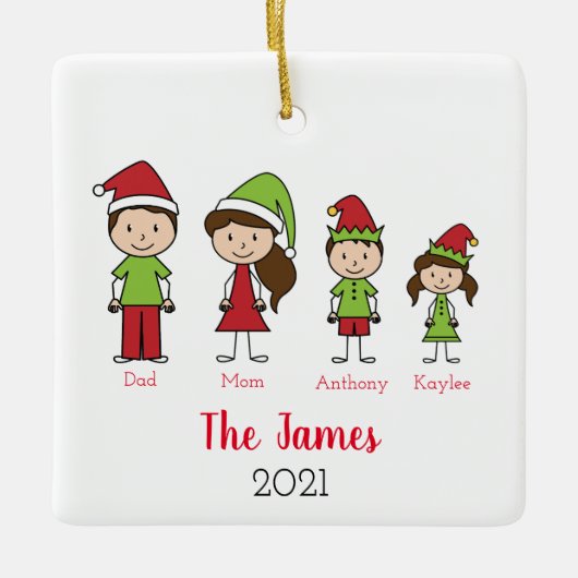 Persoonlijke kerstmis voor de Cute Family Keramisch Ornament (Voorkant)