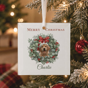 Persoonlijke Kerstmis voor huisdieren met krans en Glas Ornament