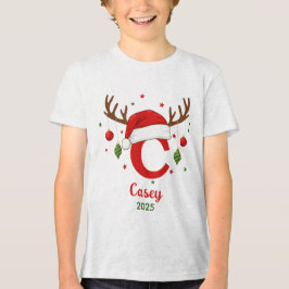 Persoonlijke Kerstmonogram C Kerstman Hoed Tri-Blend Shirt