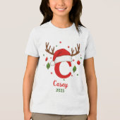 Persoonlijke Kerstmonogram C Kerstman Hoed Tri-Blend Shirt (Voorkant)