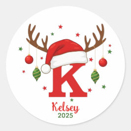 Persoonlijke Kerstmonogram K Kerstmannenhoed Ronde Sticker