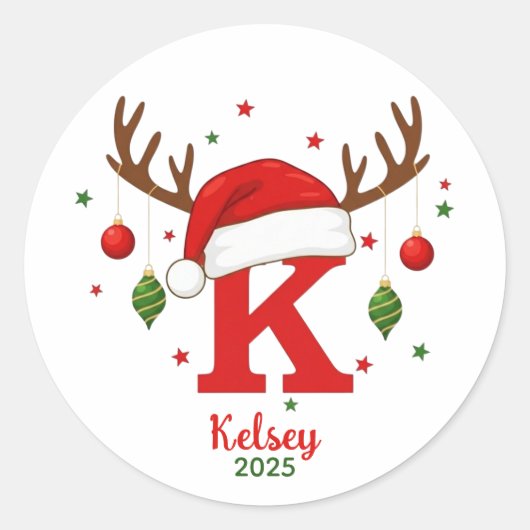 Persoonlijke Kerstmonogram K Kerstmannenhoed Ronde Sticker (Voorkant)