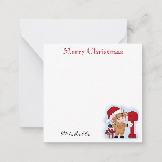 Persoonlijke Kerstmonogram Kerst Cute Koe Notitiekaartje (Voorkant)