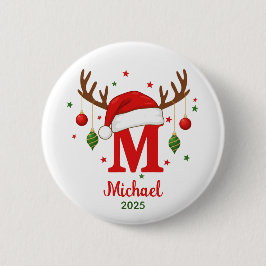 Persoonlijke Kerstmonogram M Kerstman Hoed Ronde Button 5,7 Cm