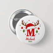 Persoonlijke Kerstmonogram M Kerstman Hoed Ronde Button 5,7 Cm (Voorkant /achterkant)