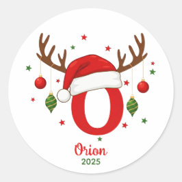 Persoonlijke Kerstmonogram O Kerstmannenhoed Ronde Sticker
