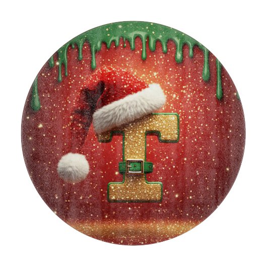Persoonlijke Kerstmonogram T met Santa-hoed Snijplank (Voorkant)