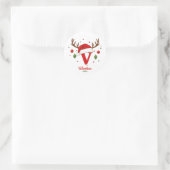 Persoonlijke Kerstmonogram V Kerstmannenhoed Ronde Sticker (Tas)