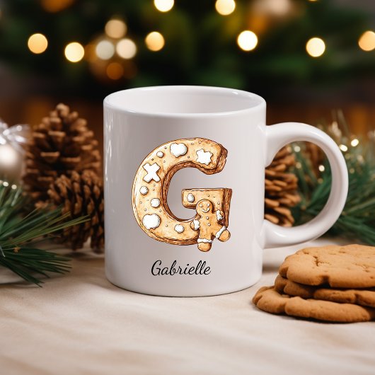 Persoonlijke kerstmonogram van gemberkoek koffiemok