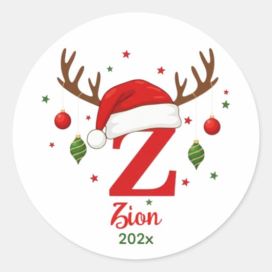 Persoonlijke Kerstmonogram Z Kerstman Hoed Ronde Sticker (Voorkant)