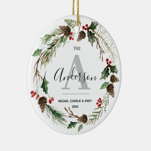 Persoonlijke kerstnaam Initiaal familie Keramisch Ornament (Rechts)