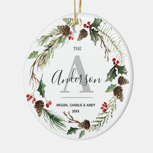 Persoonlijke kerstnaam Initiaal familie Keramisch Ornament (Links)