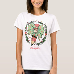 Persoonlijke Kerstnaam Onderwijzer Santa Potlood T-shirt