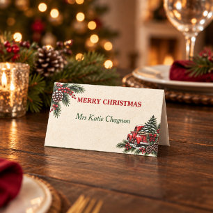 Persoonlijke kerstnaam plaatskaart boerderijstijl plaatskaartje