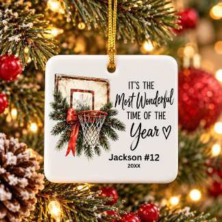 Persoonlijke kerstnaam voor basketballspeler keramisch ornament