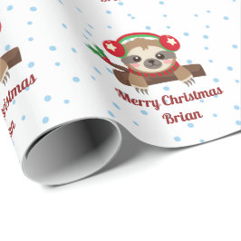 Persoonlijke kerstnaam voor Sloth Merry Cadeaupapier