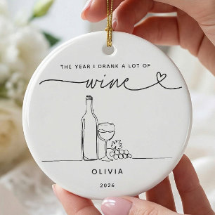 Persoonlijke kerstornament voor wijnliefhebbers keramisch ornament