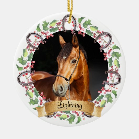 Persoonlijke Kerstpaard Foto Keramisch Ornament (Voorkant)