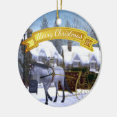 Persoonlijke kerstpaarden en slee keramisch ornament (Links)