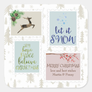 Persoonlijke kerstpostzegels vintage vierkante sticker