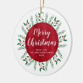 Persoonlijke kerstrode Waterverf Floral Keramisch Ornament (Links)