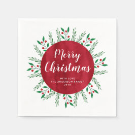 Persoonlijke kerstrode Waterverf Floral Servet