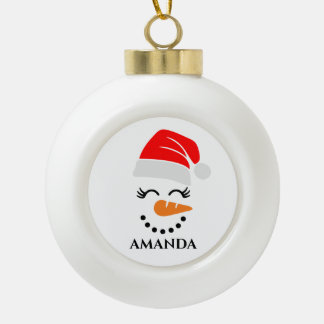 Persoonlijke kerstsneeuwman met aangepaste naam keramische bal ornament