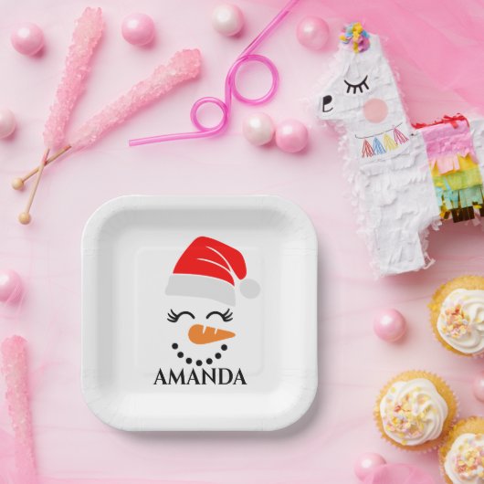 Persoonlijke kerstsneeuwman met aangepaste naam papieren bordje (Feest)