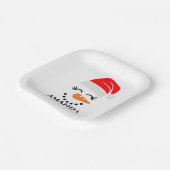 Persoonlijke kerstsneeuwman met aangepaste naam papieren bordje (Gebogen)