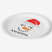 Persoonlijke kerstsneeuwman met aangepaste naam papieren bordje (Gekanteld)