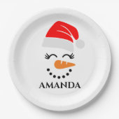 Persoonlijke kerstsneeuwman met aangepaste naam papieren bordje (Voorkant)
