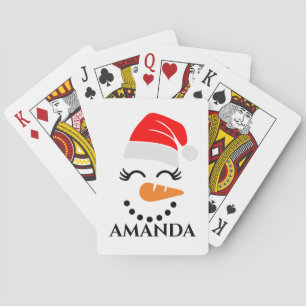 Persoonlijke kerstsneeuwman met aangepaste naam pokerkaarten