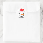 Persoonlijke kerstsneeuwman met aangepaste naam ronde sticker (Tas)