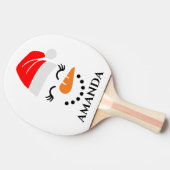 Persoonlijke kerstsneeuwman met aangepaste naam tafeltennisbatje (Zijkant)