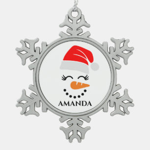 Persoonlijke kerstsneeuwman met aangepaste naam tin sneeuwvlok ornament