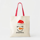 Persoonlijke kerstsneeuwman met aangepaste naam tote bag (Voorkant)