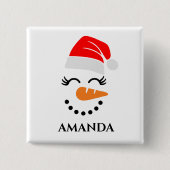 Persoonlijke kerstsneeuwman met aangepaste naam vierkante button 5,1 cm (Voorkant)