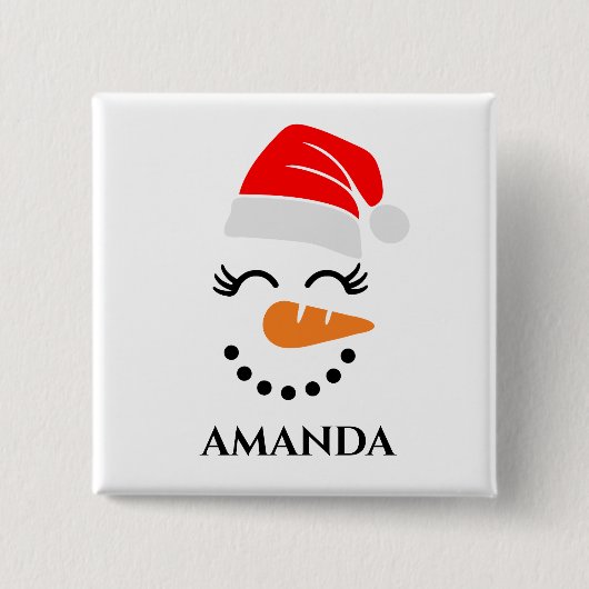Persoonlijke kerstsneeuwman met aangepaste naam vierkante button 5,1 cm (Voorkant)